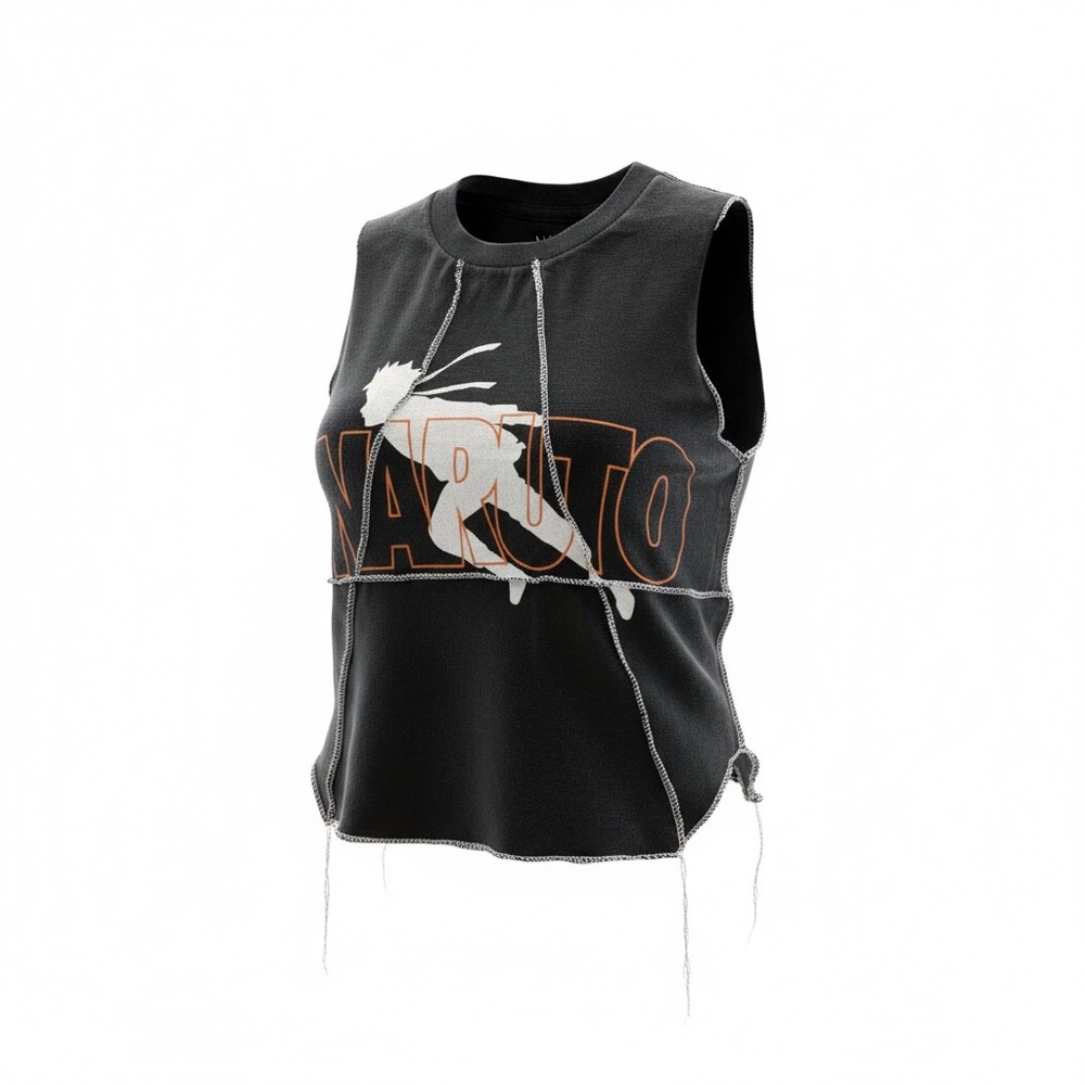 NARUTO Shippuden REWORKED Distressed Festival Concert Exposed Seam Crop Top | XS